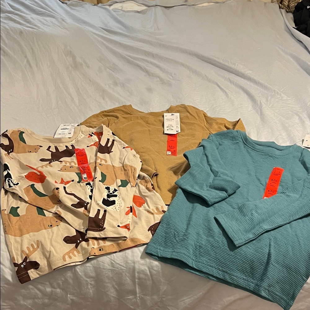 Primark NWT Boy’s Long Sleeve Shirt Set - teal, mustard, and Animal Print - Picture 12 of 13